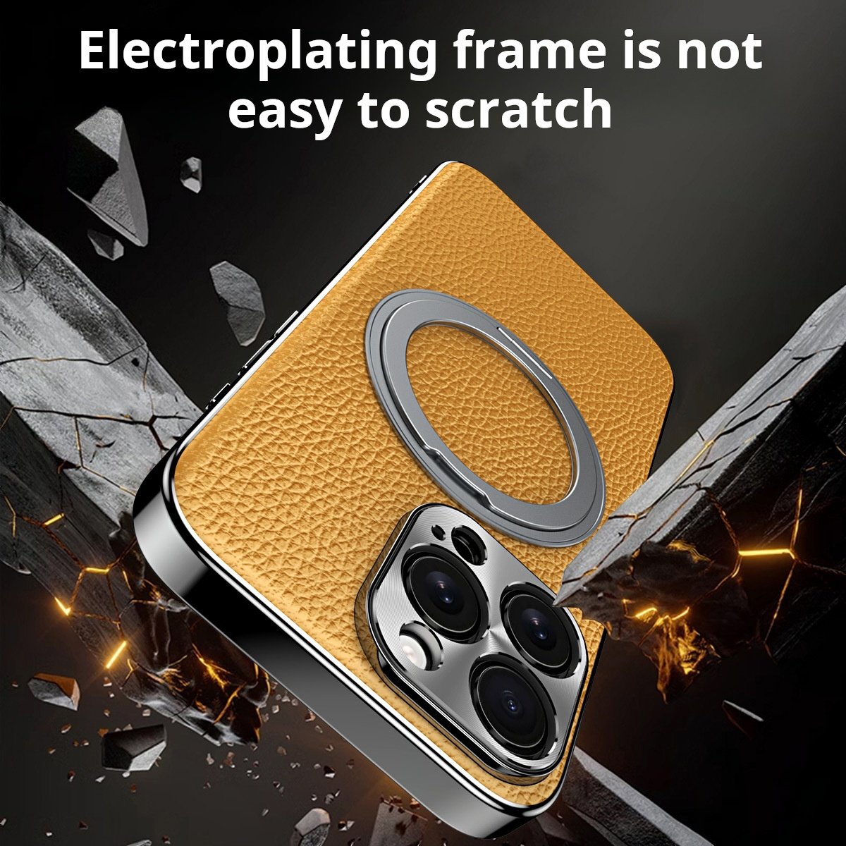 Genuine Togo Cowhide Leather Magsafe Case For iPhone 16 15 14 Series Ring Bracket Cover