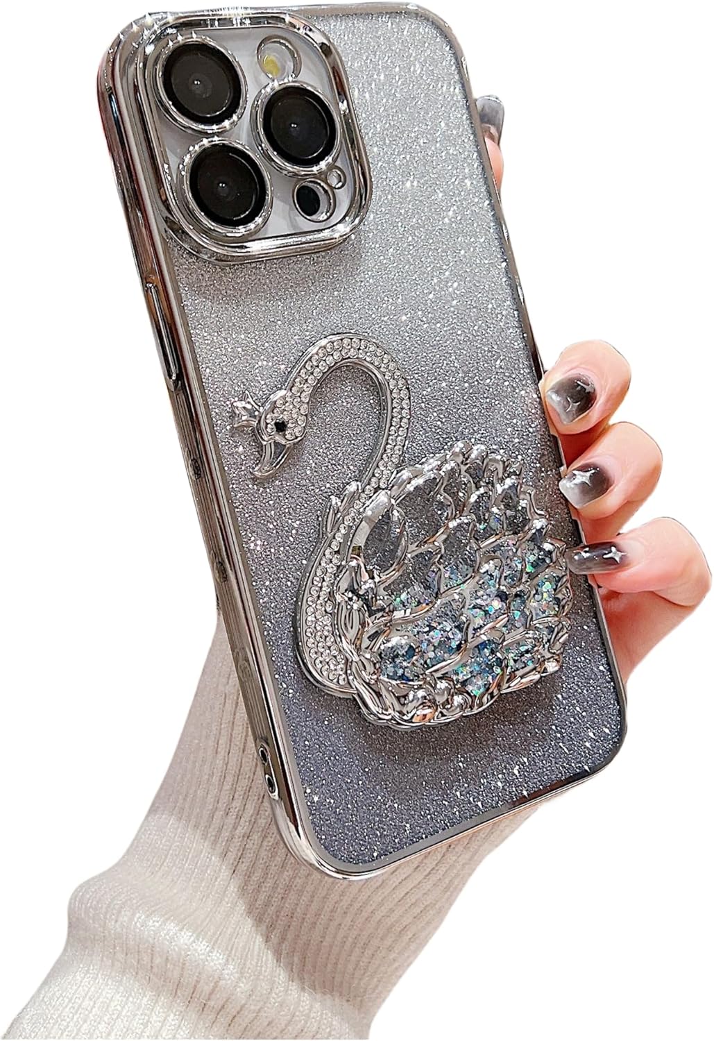 Electroplated Glitter swan Pattern Phone case with Glitter or Without Glitter Paper, Drop-Proof, Light Luxury Style, for iPhone 15 14 13 12 11 case