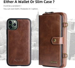 TwoHead for iPhone Wallet Case, Multi-Function Detachable 3 in 1 Magnetic Phone Case Wallet, Flip Strap Zipper Card Holder Phone Case with Shoulder Straps for iPhone