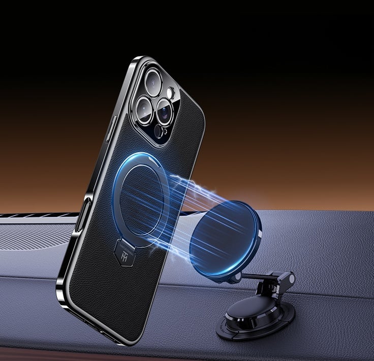 [17 Series Updated] Plain Leather Electroplated Magnetic Bracket Case