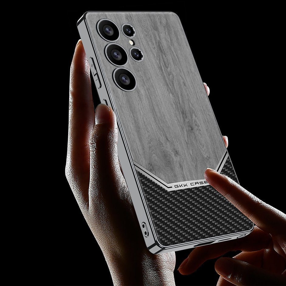 Electroplated Plain Leather Wood Grain Phone Case for Galaxy S25 Ultra(Only Case)