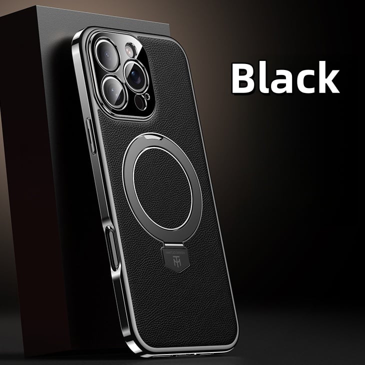 [17 Series Updated] Plain Leather Electroplated Magnetic Bracket Case