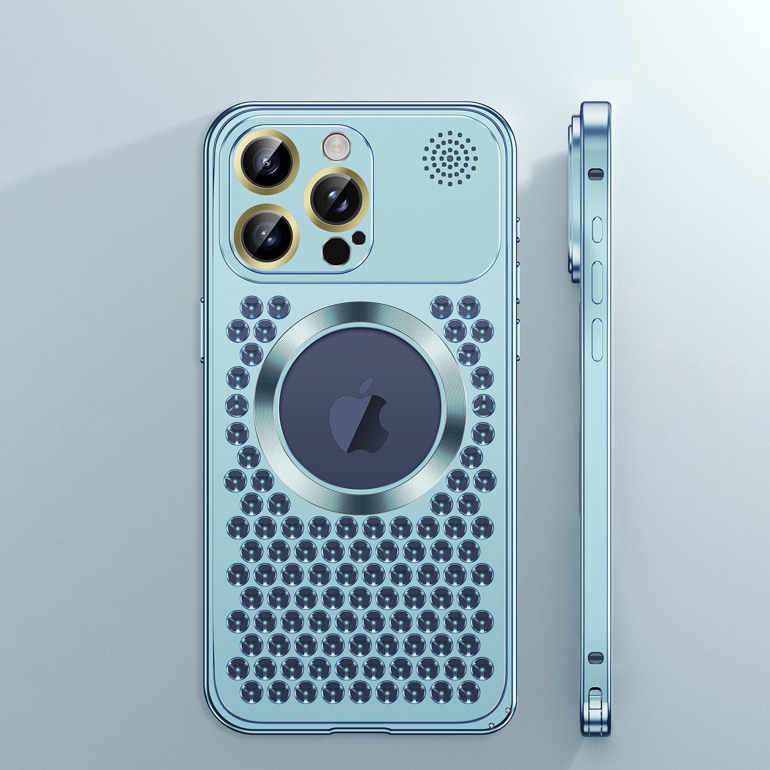 Spring Buckle Aromatherapy Metal Hollow Heat Dissipation Mobile Phone Case With Lens Film