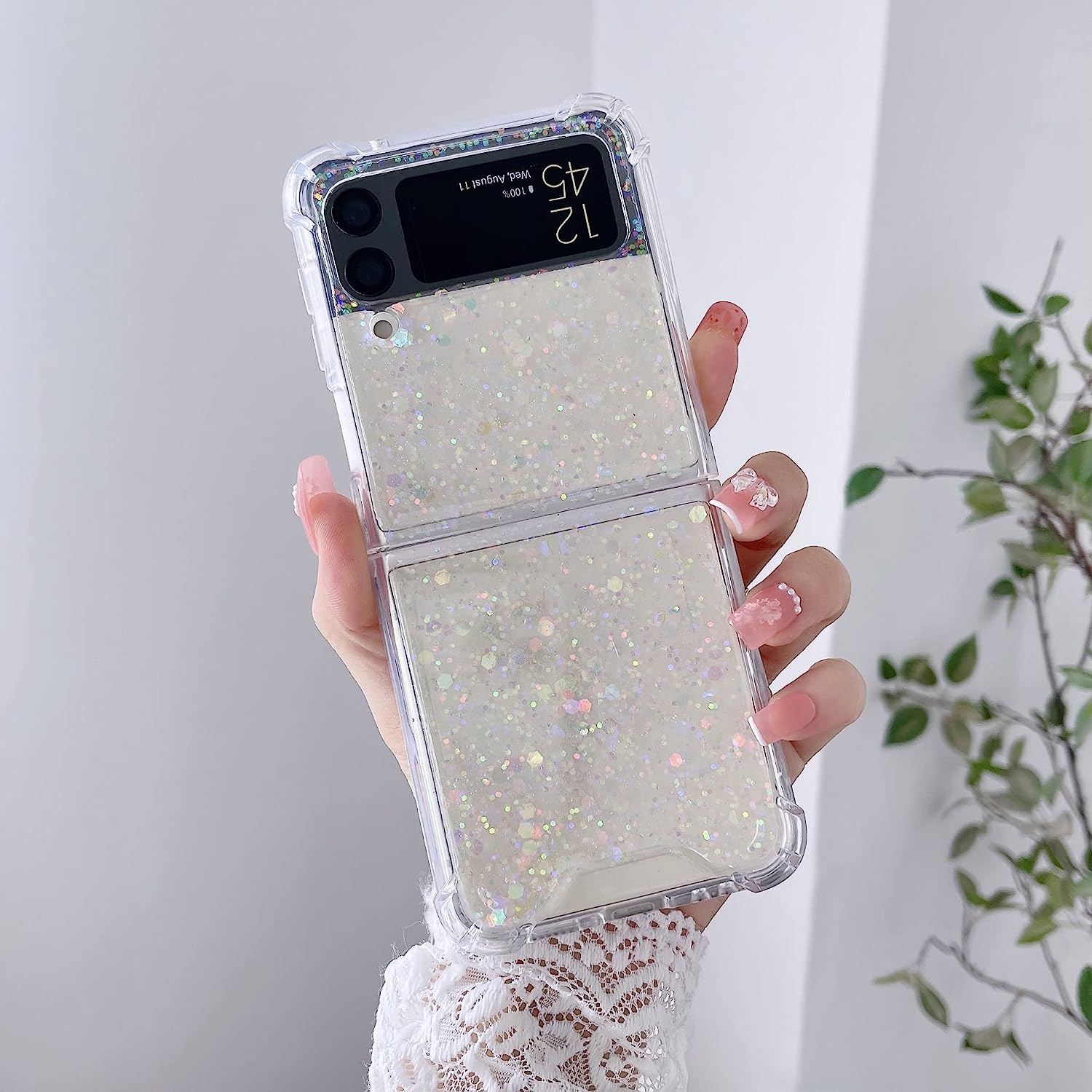 For Galaxy Z Flip 3 / Galaxy Z Flip 4 / Galaxy Z Flip 5 / Galaxy Z Flip 6 Clear Case, Soft Clear Flexible Rubber Glitter Sparkle Case Corners Shockproof Protective Cover