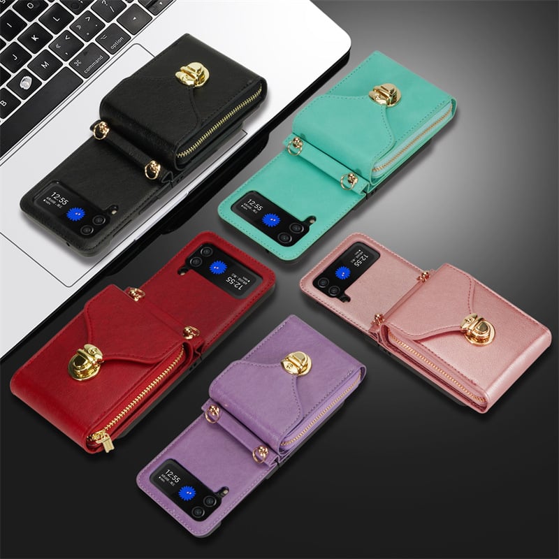 Mobile phone protective case with lanyard, crossbody, zipper card wallet for Galaxy Z Flip 3/Galaxy Z Flip 4/Galaxy Z Flip 5/Galaxy Z Flip 6