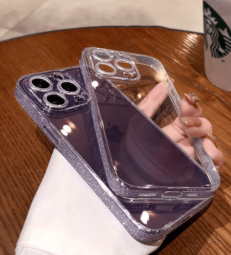 Side Sparkly Clear iPhone Case With Camera Protector