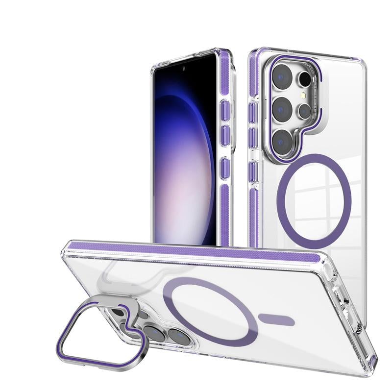 Transparent Ultra-Thin Shockproof Magnetic Case with Camera Cover Holder For Galaxy S24 Series