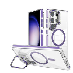 Transparent Ultra-Thin Shockproof Magnetic Case with Camera Cover Holder For Galaxy S24 Series