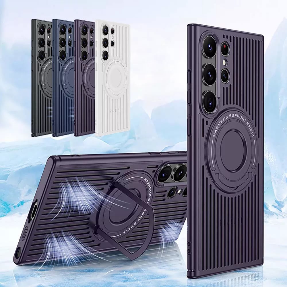 Invisible Pull Rod Stand Heat Dissipation Magnetic Mobile Phone Case For Samsung Galaxy S23 S24 Series