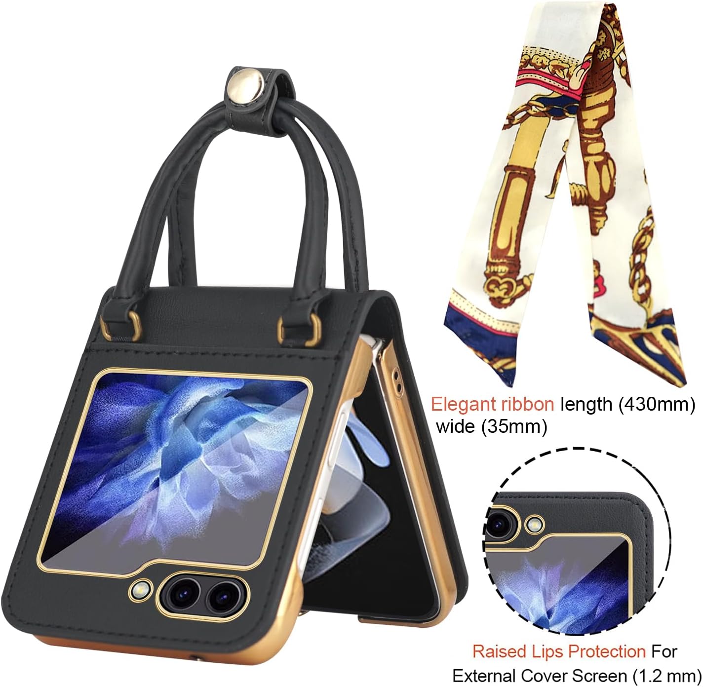 Mobile phone case for Galaxy Z Flip 3 / Galaxy Z Flip 4 / Galaxy Z Flip 5 / Galaxy Z Flip 6, mobile phone leather case with mirror and scarf