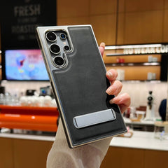 Luxury Leather Invisible Metal Bracket Holder Case For Samsung Galaxy S25 S24 S23 S22 Series