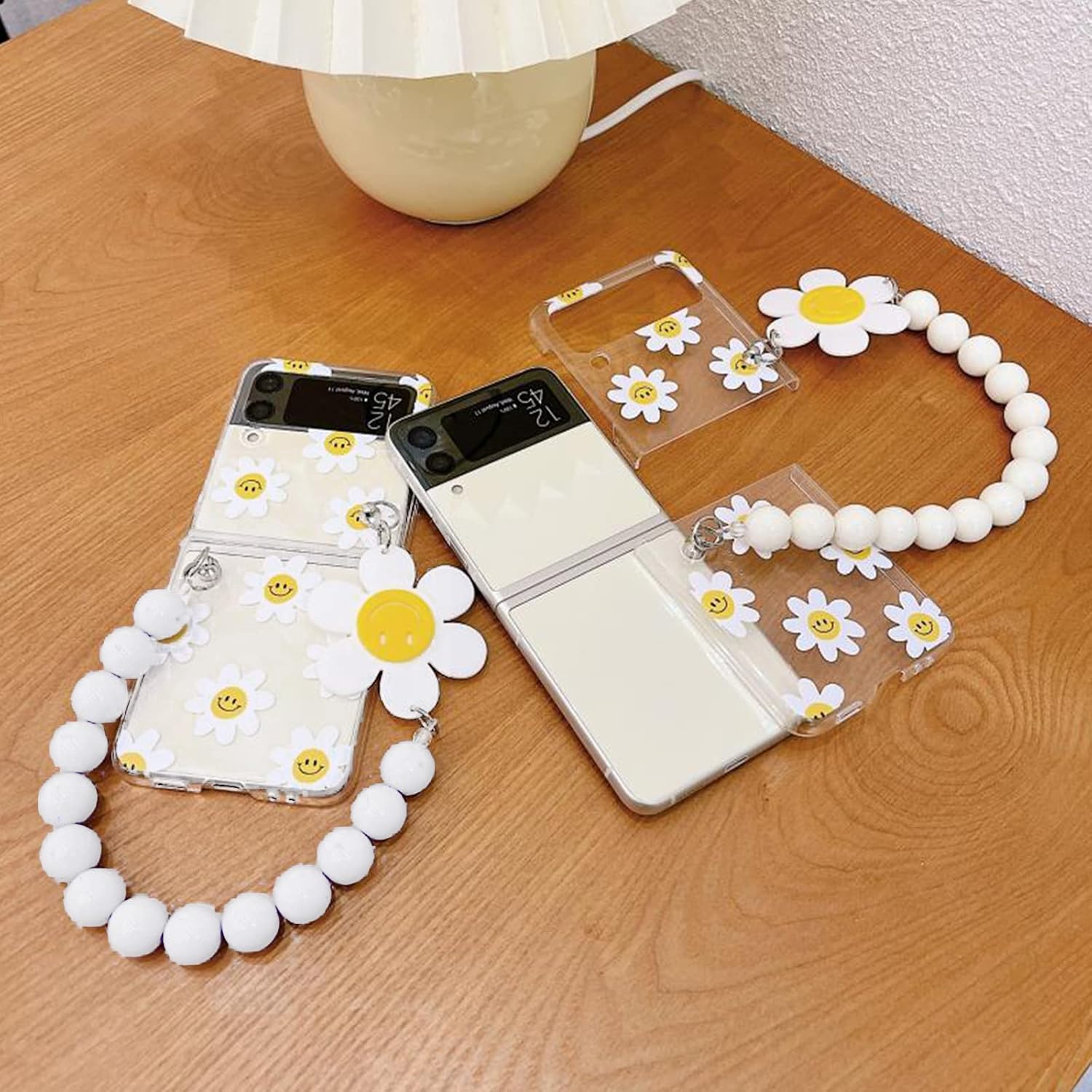 Cute Sunflower Clear Phone Case with Wrist Strap for Galaxy Z Flip 3/4/5/6 | Hard PC Anti-Scratch Protective Cover