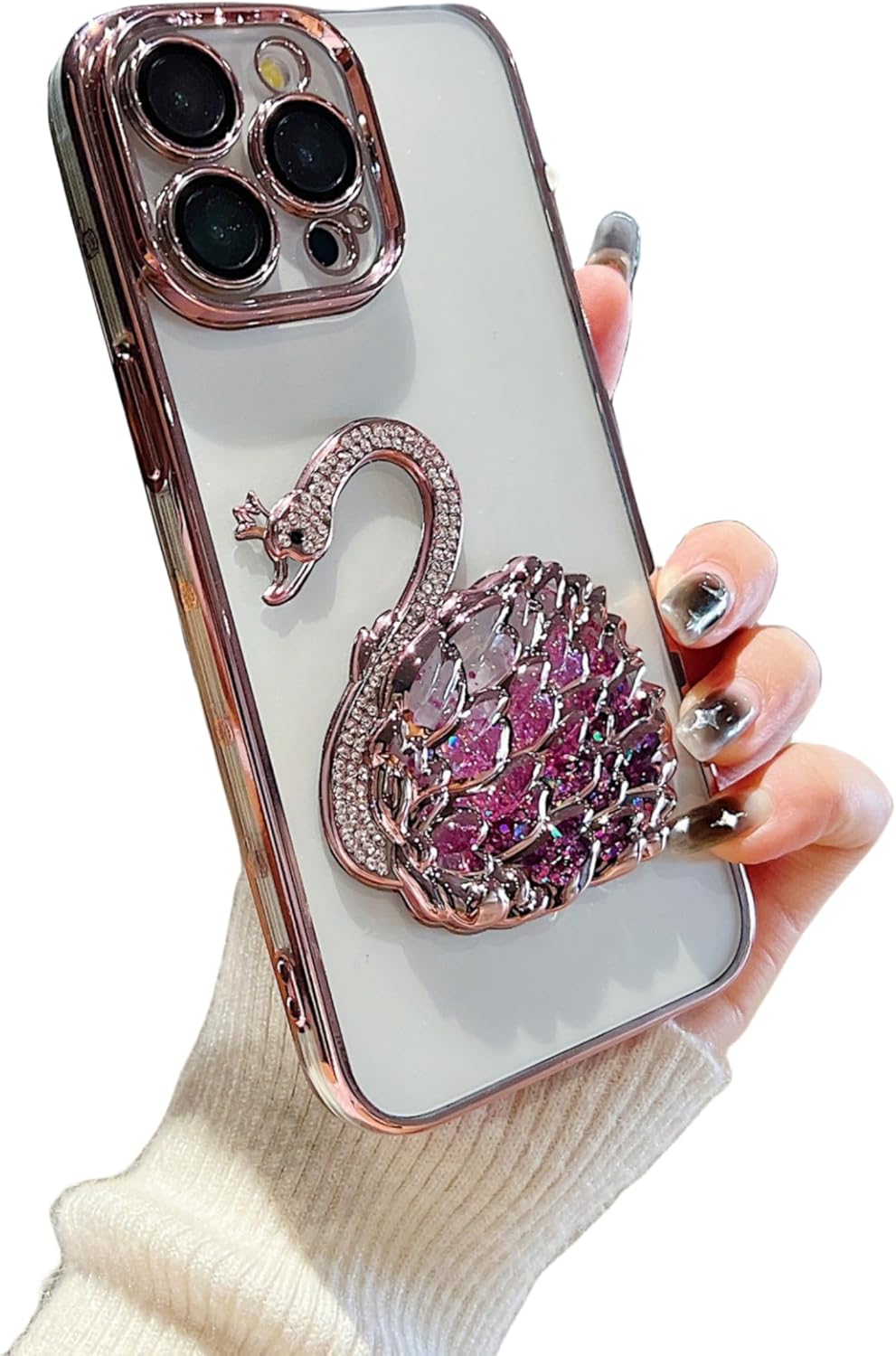 Electroplated Glitter swan Pattern Phone case with Glitter or Without Glitter Paper, Drop-Proof, Light Luxury Style, for iPhone 15 14 13 12 11 case