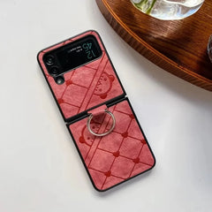 Personalized leather texture cute cat paw pattern mobile phone case with finger ring buckle for Galaxy Z Flip 3/Galaxy Z Flip 4/Galaxy Z Flip 5/Galaxy Z Flip 6