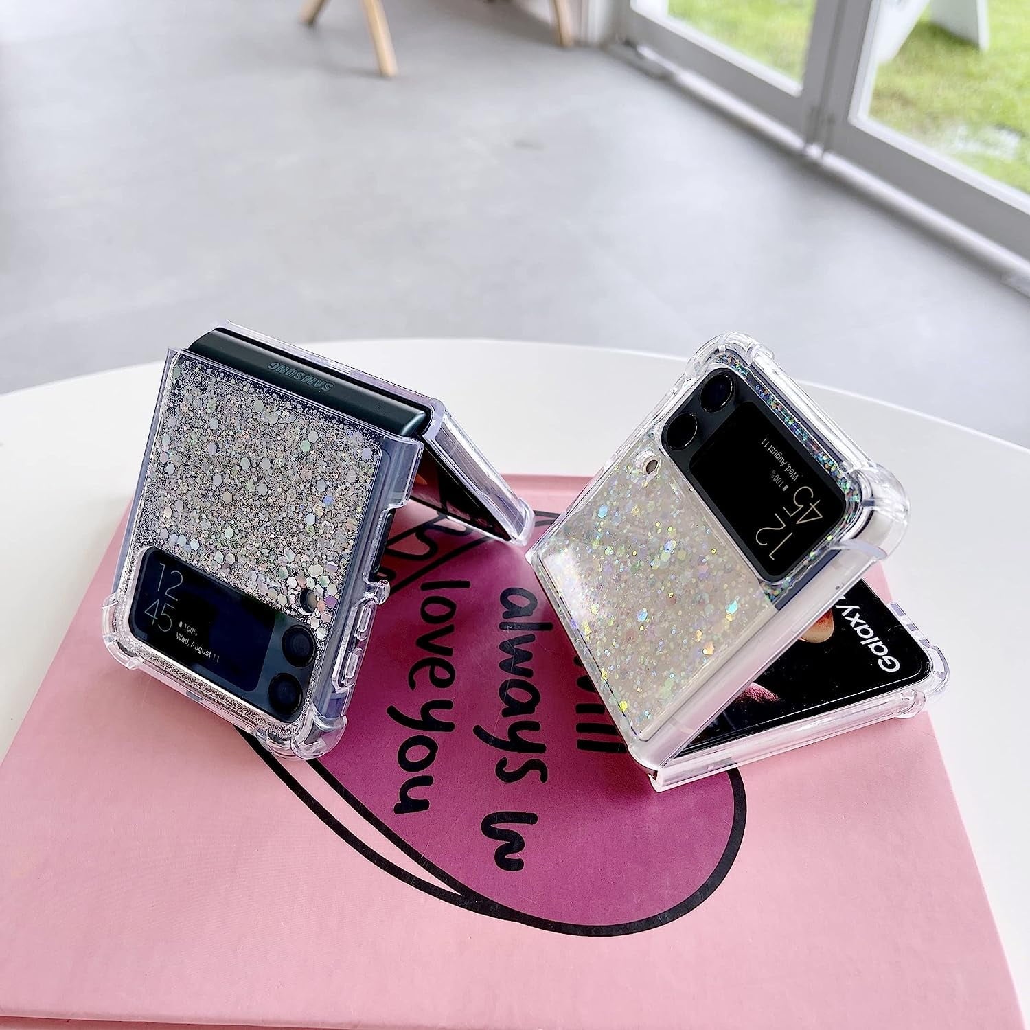 For Galaxy Z Flip 3 / Galaxy Z Flip 4 / Galaxy Z Flip 5 / Galaxy Z Flip 6 Clear Case, Soft Clear Flexible Rubber Glitter Sparkle Case Corners Shockproof Protective Cover