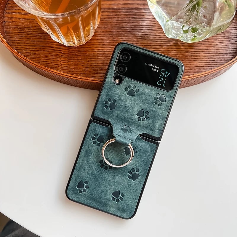 Personalized leather texture cute cat paw pattern mobile phone case with finger ring buckle for Galaxy Z Flip 3/Galaxy Z Flip 4/Galaxy Z Flip 5/Galaxy Z Flip 6
