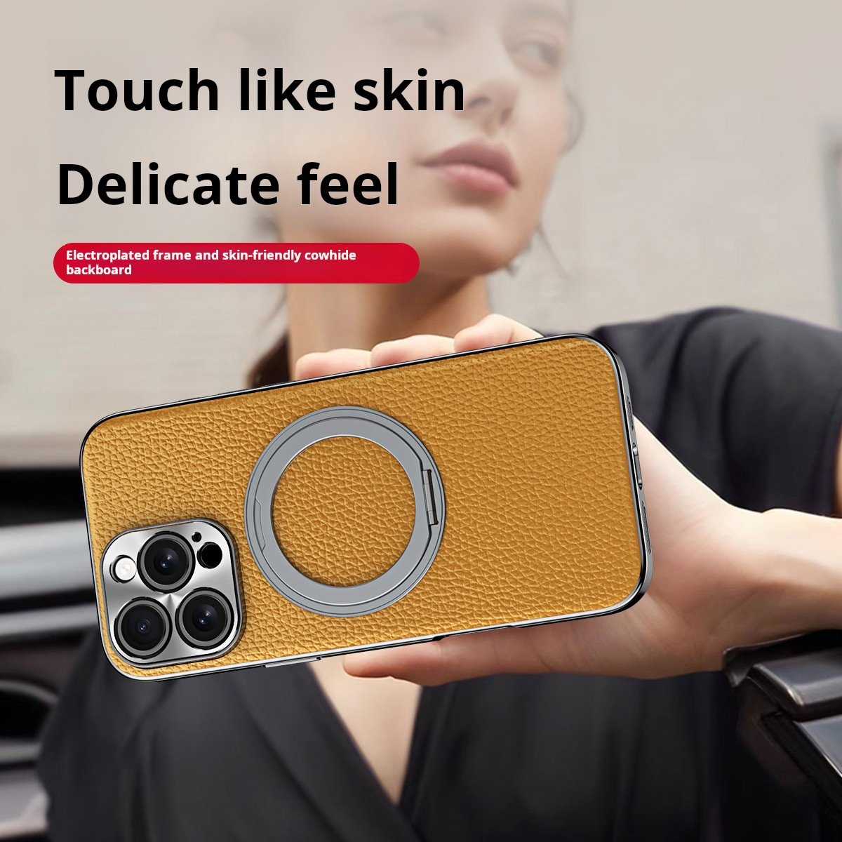 Genuine Togo Cowhide Leather Magsafe Case For iPhone 16 15 14 Series Ring Bracket Cover