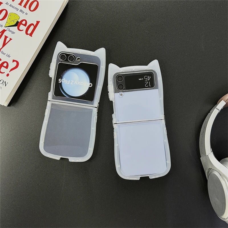 Cartoon cat ears mobile phone case for Galaxy Z Flip 3/Galaxy Z Flip 4/Galaxy Z Flip 5/Galaxy Z Flip 6
