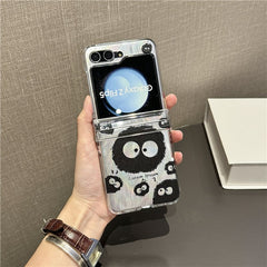 Cute coal briquette phone case with feather cardboard, suitable for Galaxy Z Flip 3/Galaxy Z Flip 4/Galaxy Z Flip 5/Galaxy Z Flip 6