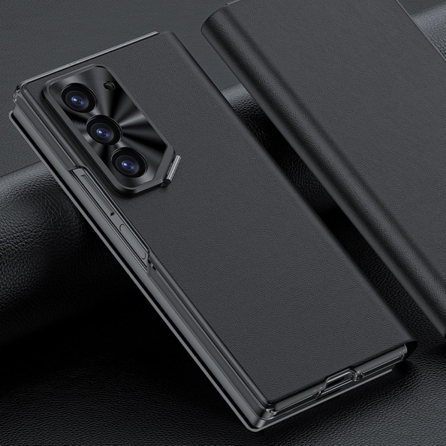 Real Leather Case For Samsung Galaxy Z Fold 6, Invisible Lens Holder, Slim Case Metal Camera Full Protection Folio Cover