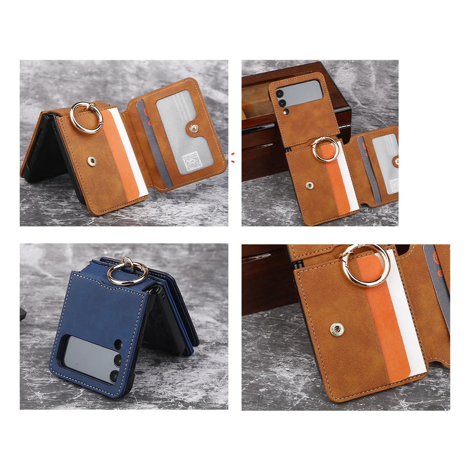 Ring Card Holder Phone Case With Chain For Galaxy Z Flip 3/Galaxy Z Flip 4/Galaxy Z Flip 5/Galaxy Z Flip 6