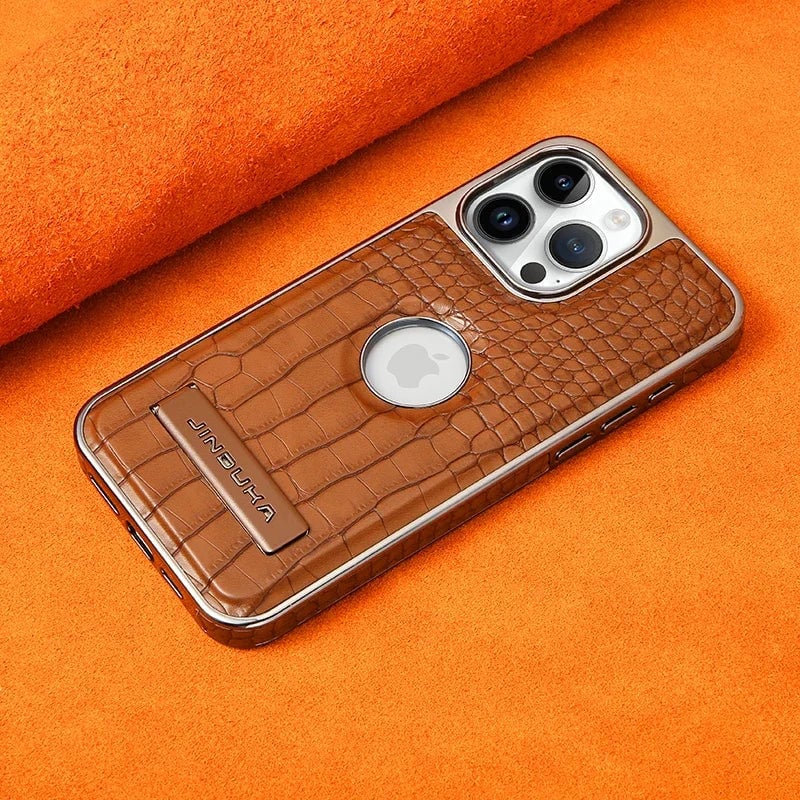 Crocodile Pattern Leather invisible Kickstand Magnetic Case For iPhone Wireless Charging
