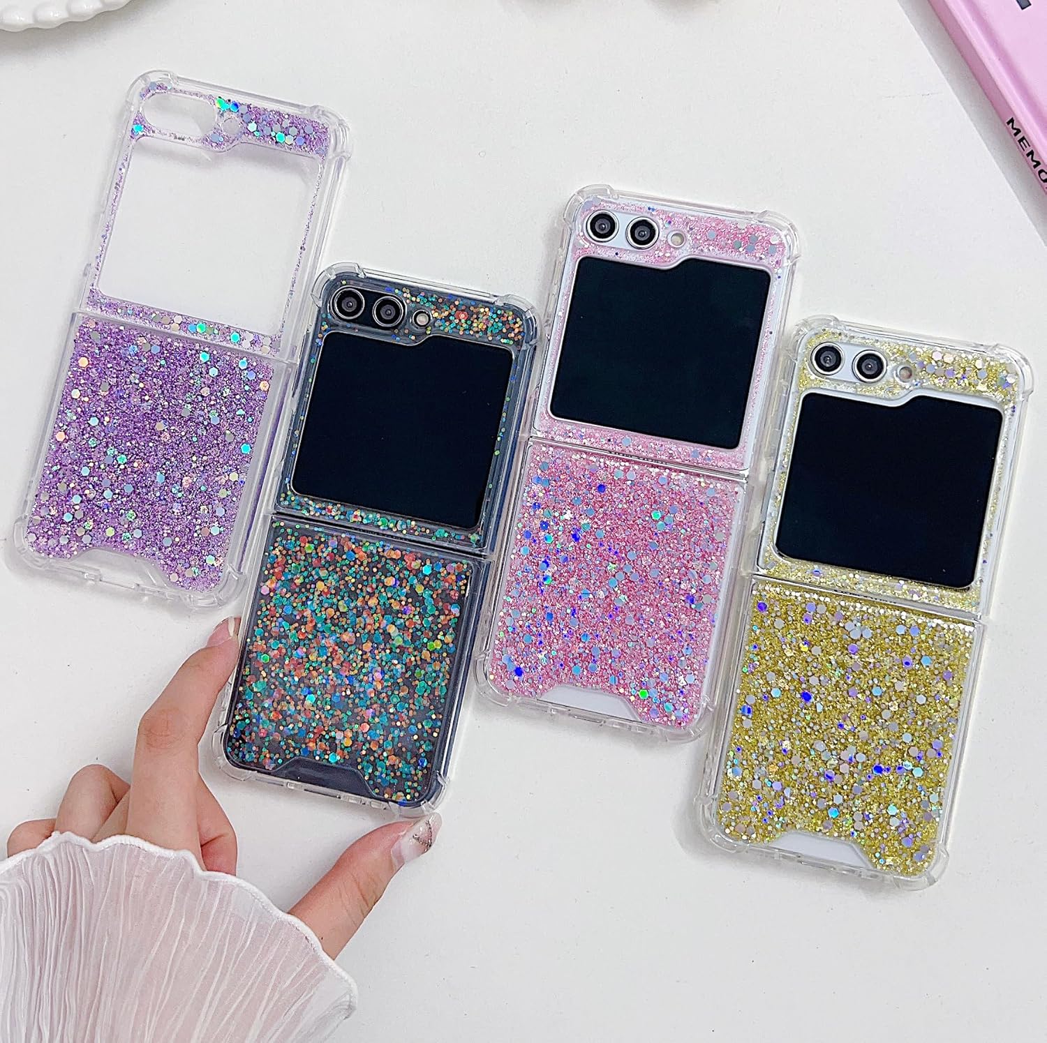 Epoxy glitter beads mobile phone case, suitable for Galaxy Z Flip 3/Galaxy Z Flip 4/Galaxy Z Flip 5/Galaxy Z Flip 6