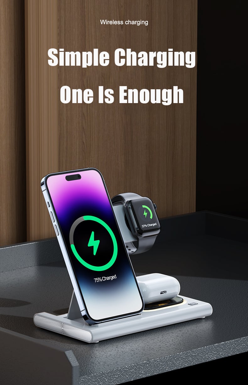 15W 3 in 1 LED Foldable Wireless Charger Stand For Samsung Or iPhone