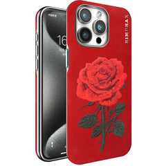 For iPhone Embroidery Phone Case Electroplated Rose Embroidery Leather Case