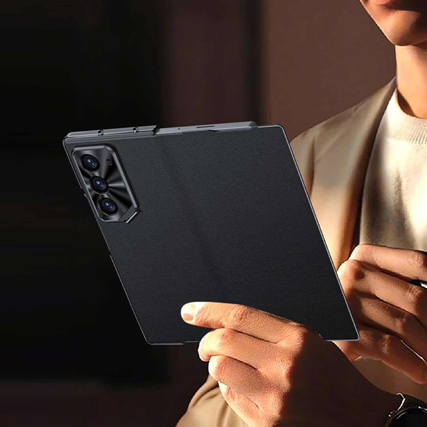 Real Leather Case For Samsung Galaxy Z Fold 6, Invisible Lens Holder, Slim Case Metal Camera Full Protection Folio Cover