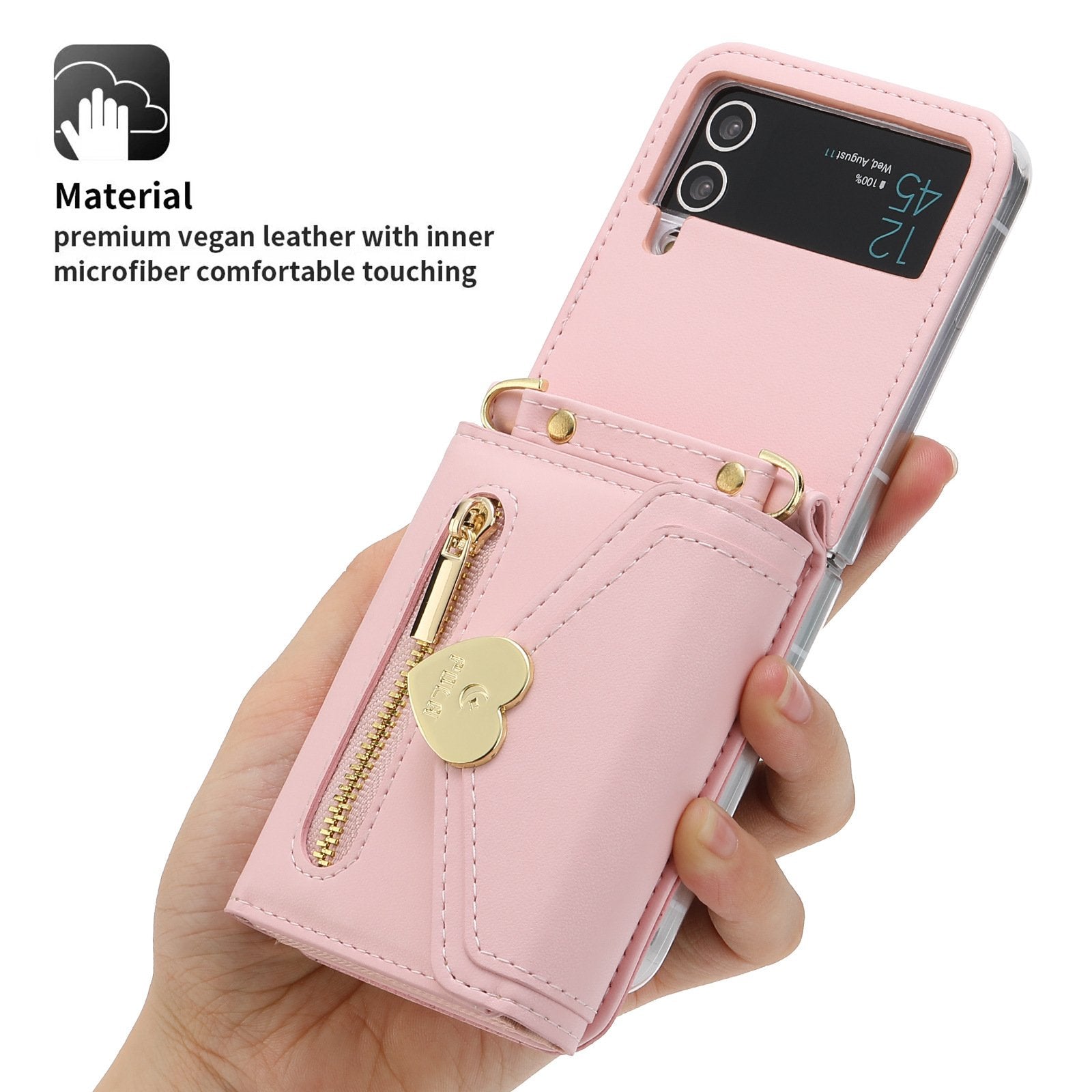 Heart Crossbody Card Holder Phone Case, Compatible with Galaxy Z Flip 3/Galaxy Z Flip 4/Galaxy Z Flip 5/Galaxy Z Flip 6