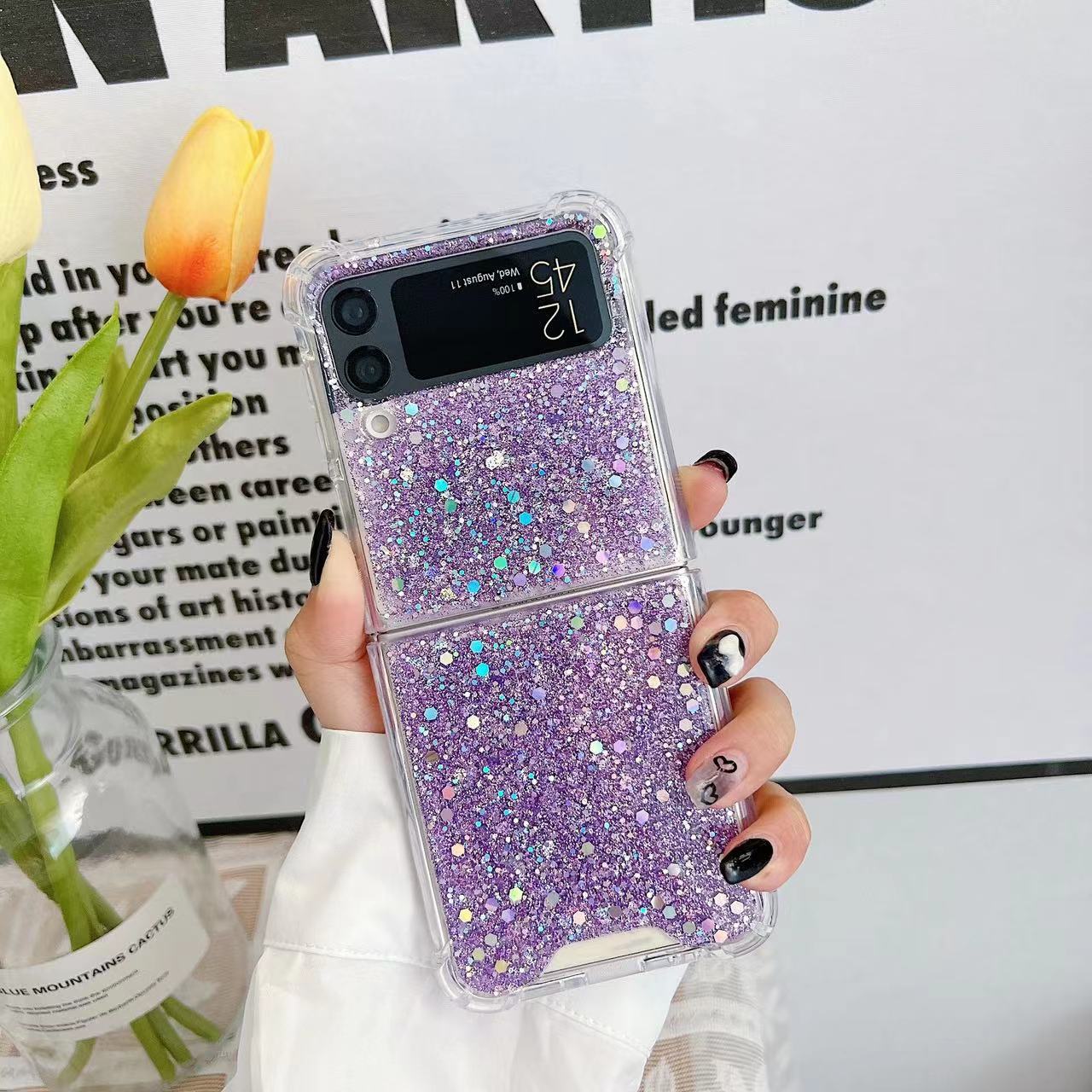 For Galaxy Z Flip 3 / Galaxy Z Flip 4 / Galaxy Z Flip 5 / Galaxy Z Flip 6 Clear Case, Soft Clear Flexible Rubber Glitter Sparkle Case Corners Shockproof Protective Cover