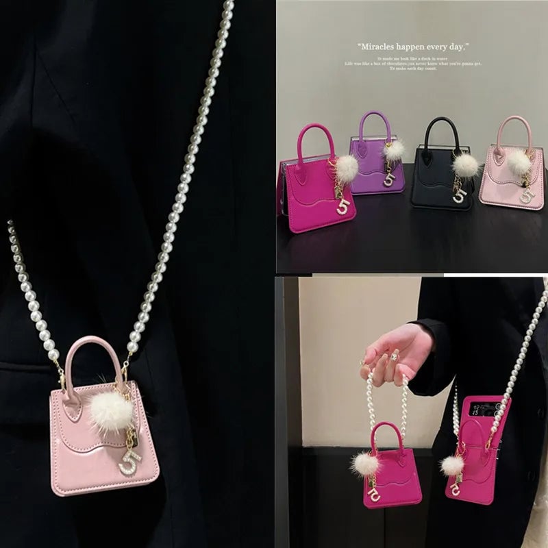 Leather Handbag Phone Case for Galaxy Z Flip 3/Galaxy Z Flip 4/Galaxy Z Flip 5