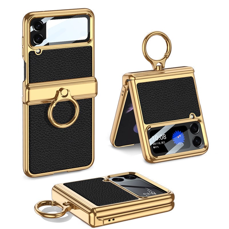 Electroplated Leather Magnetic Hinge Phone Case For Galaxy Z Flip 3/Galaxy Z Flip 4/Galaxy Z Flip 5