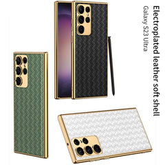 Electroplated Leather Luxury Alloy Lens Protection Soft Cover for Samsung Galaxy S23 S24 Series(Only Case)