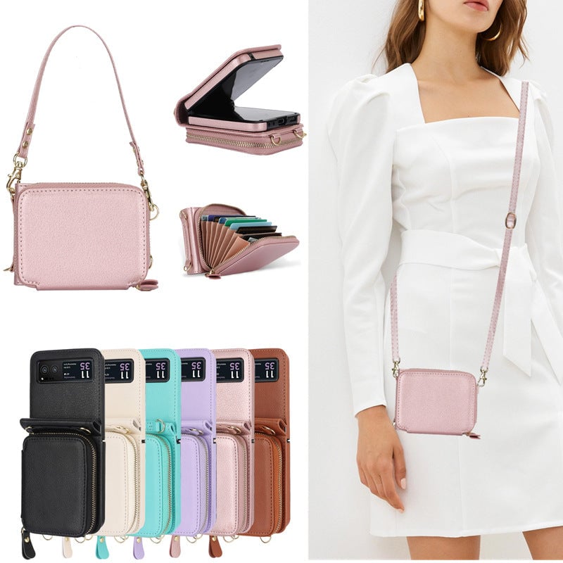 Suitable for Galaxy Z Flip 3/Galaxy Z Flip 4/Galaxy Z Flip 5/Galaxy Z Flip 6 Zipper Bag Mobile Phone Case Leather Case Card Holder