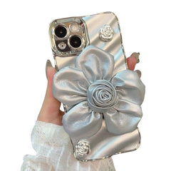 SentimentvalueTM Silver-plated Three-dimensional Leather Rose Flower Mobile Phone Case For iPhone 16 15 14 13 12 Series