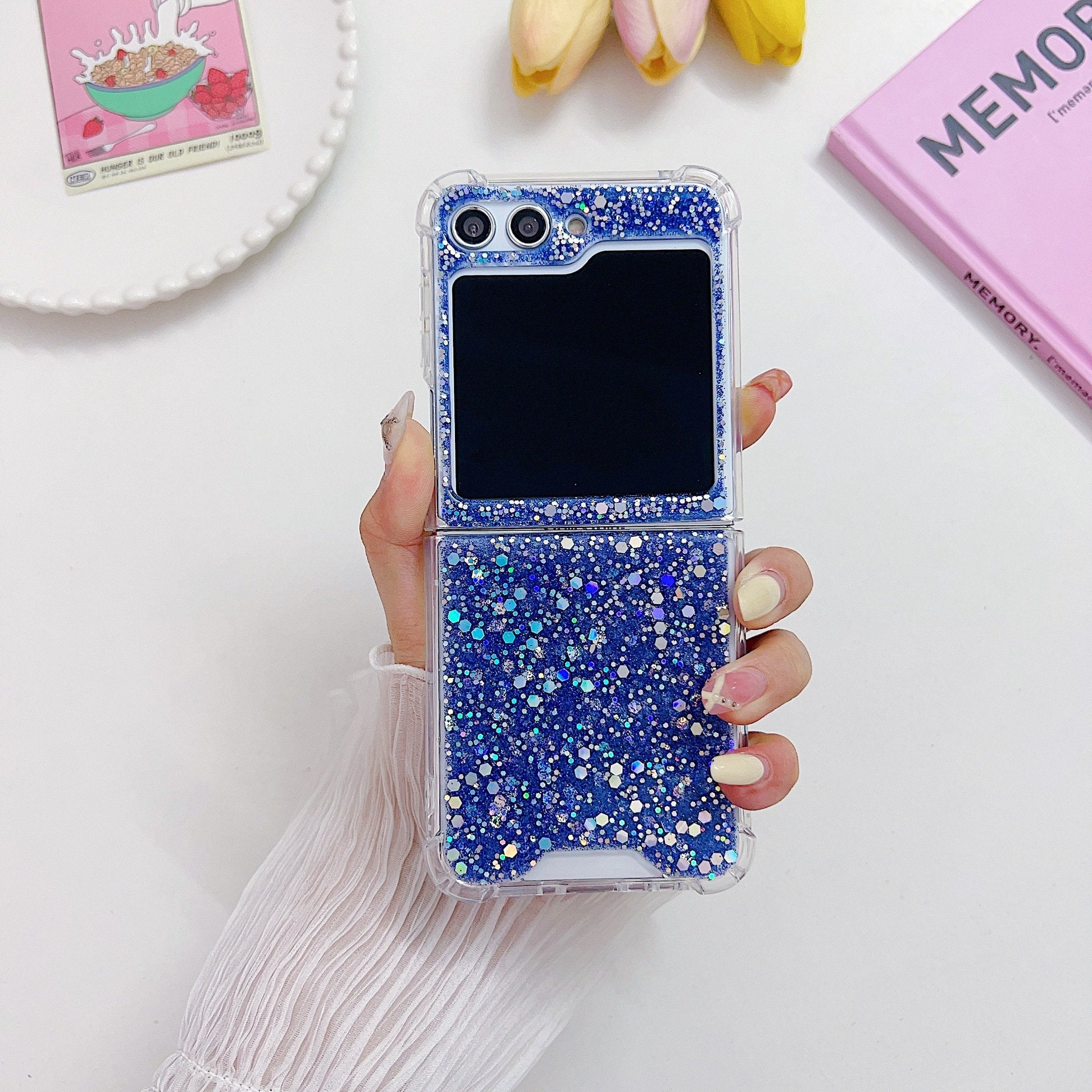 Epoxy glitter beads mobile phone case, suitable for Galaxy Z Flip 3/Galaxy Z Flip 4/Galaxy Z Flip 5/Galaxy Z Flip 6