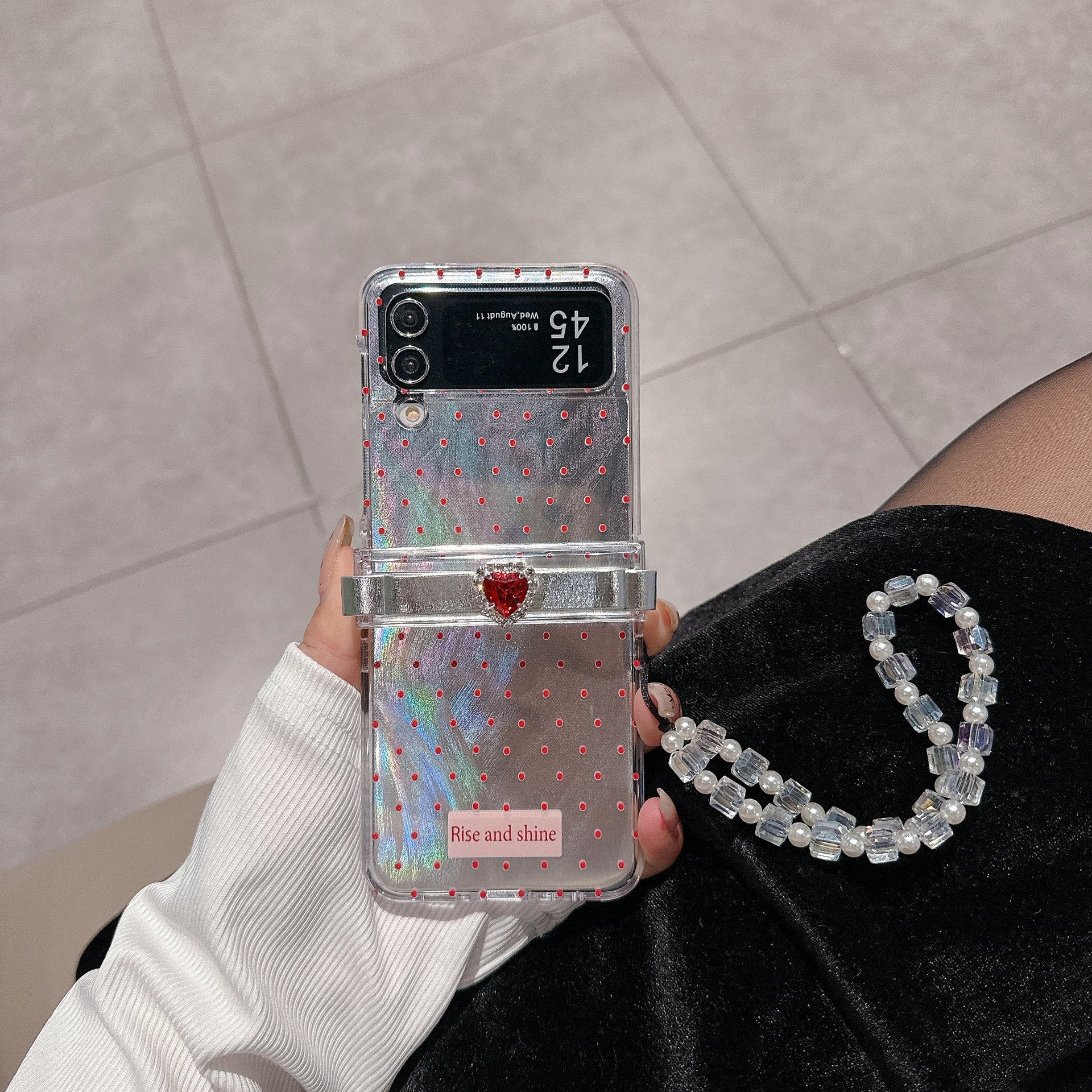 [🎀New🌸]Feather Yarn Red Polka Dot Bowknot Mobile Phone Case For Galaxy Z Flip 3/Galaxy Z Flip 4/Galaxy Z Flip 5/Galaxy Z Flip 6