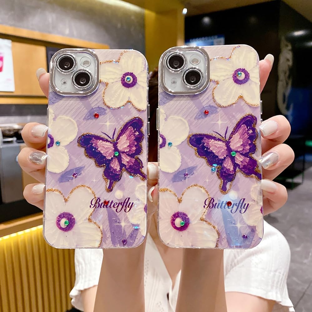 Butterfly Flower Bling Diamond Soft Phone Case Compatible with iPhone Case