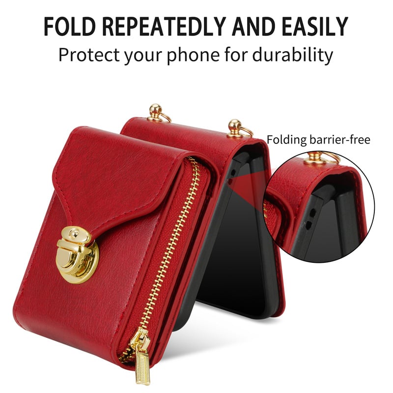 Mobile phone protective case with lanyard, crossbody, zipper card wallet for Galaxy Z Flip 3/Galaxy Z Flip 4/Galaxy Z Flip 5/Galaxy Z Flip 6