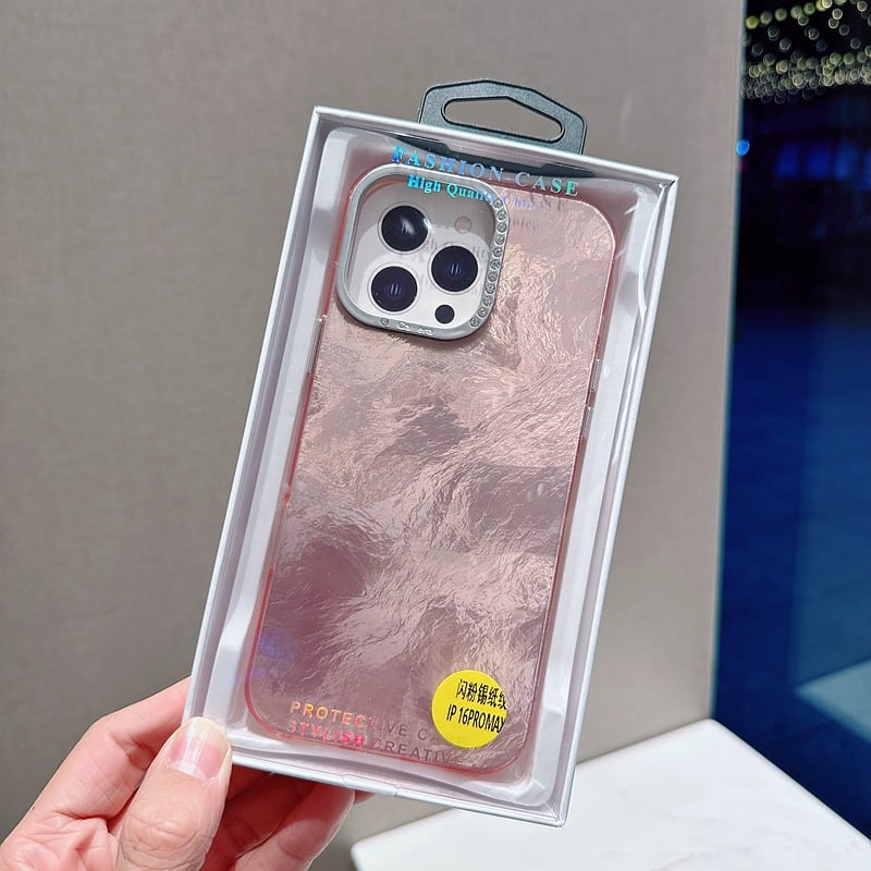 Rhinestone Mirror Frame Foil Texture Protective Case Compatible With iPhone 11/12/13/14/15/16 series
