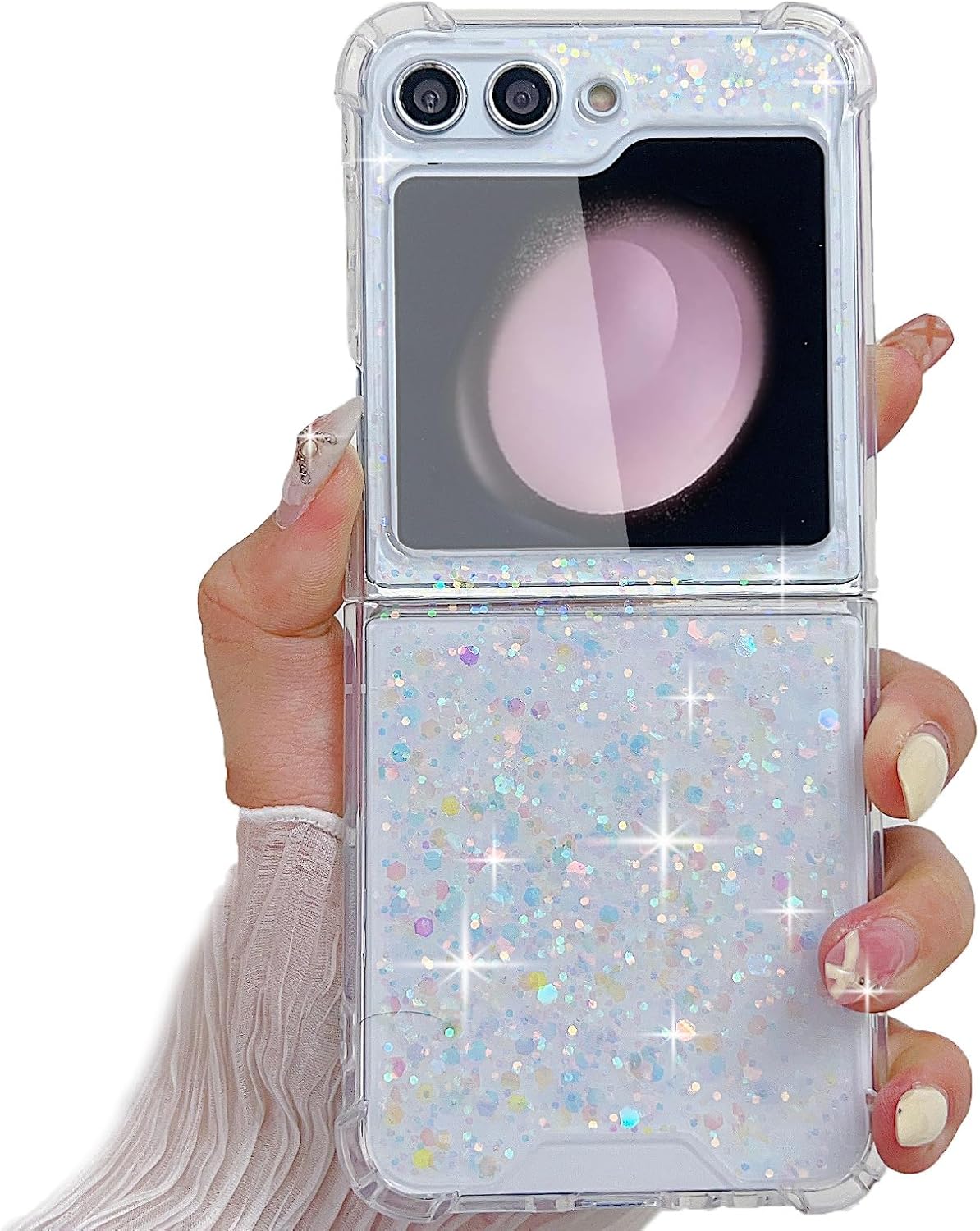 Epoxy glitter beads mobile phone case, suitable for Galaxy Z Flip 3/Galaxy Z Flip 4/Galaxy Z Flip 5/Galaxy Z Flip 6