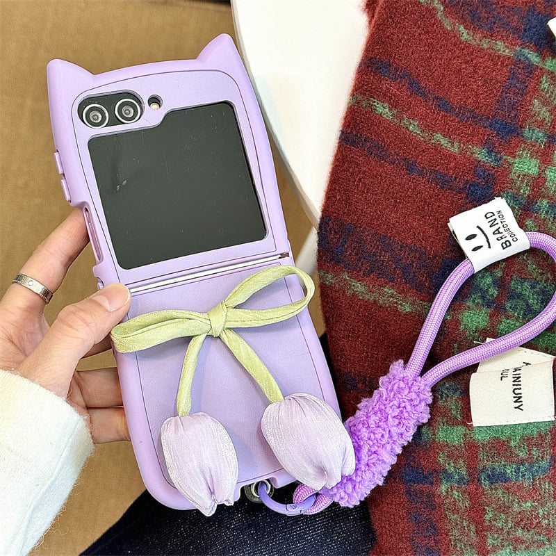 Tulip Cat Ears Phone Case For Galaxy Z Flip 3 / Galaxy Z Flip 4 / Galaxy Z Flip 5 / Galaxy Z Flip 6