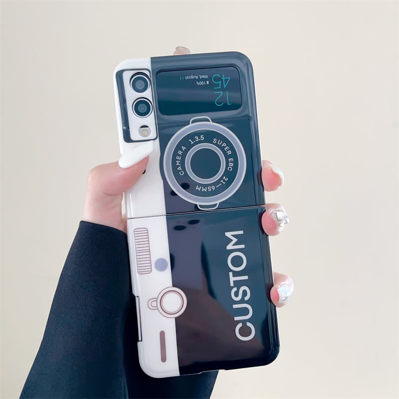 Blue light retro camera phone case, suitable for Galaxy Z Flip 3/Galaxy Z Flip 4/Galaxy Z Flip 5/Galaxy Z Flip 6