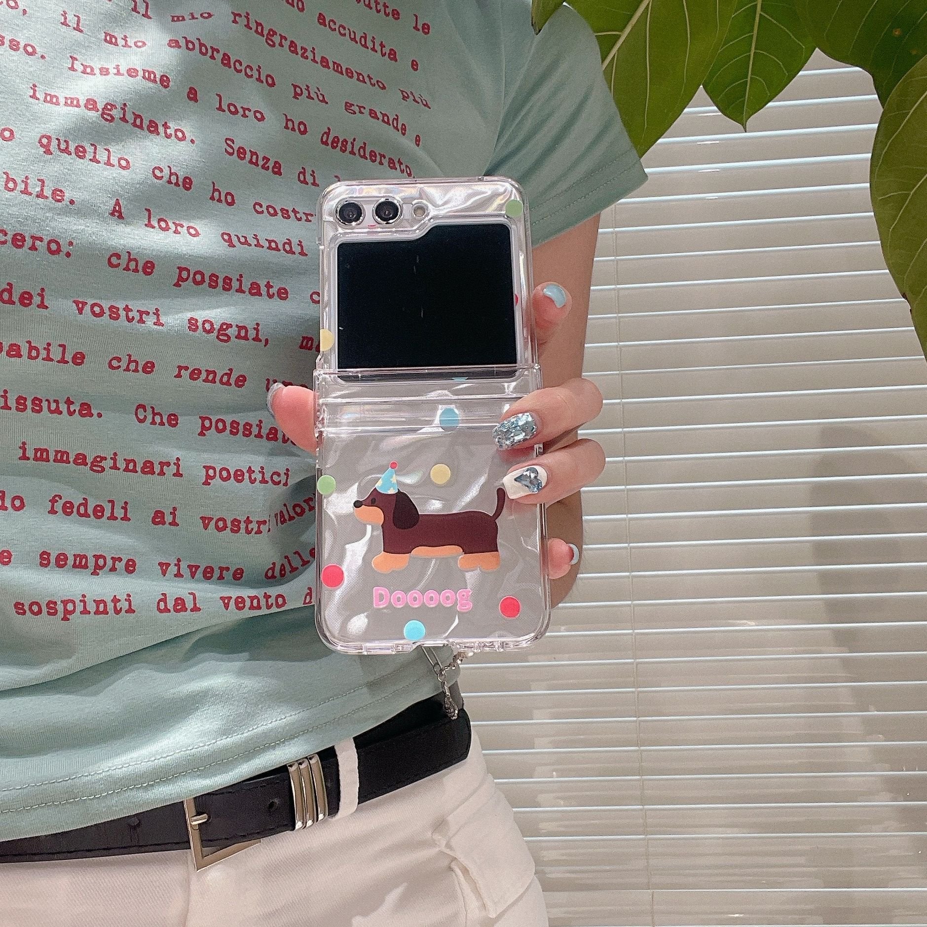 Colorful Polka Dot Dachshund Phone Case, Compatible with Galaxy Z Flip 3/Galaxy Z Flip 4/Galaxy Z Flip 5/Galaxy Z Flip 6