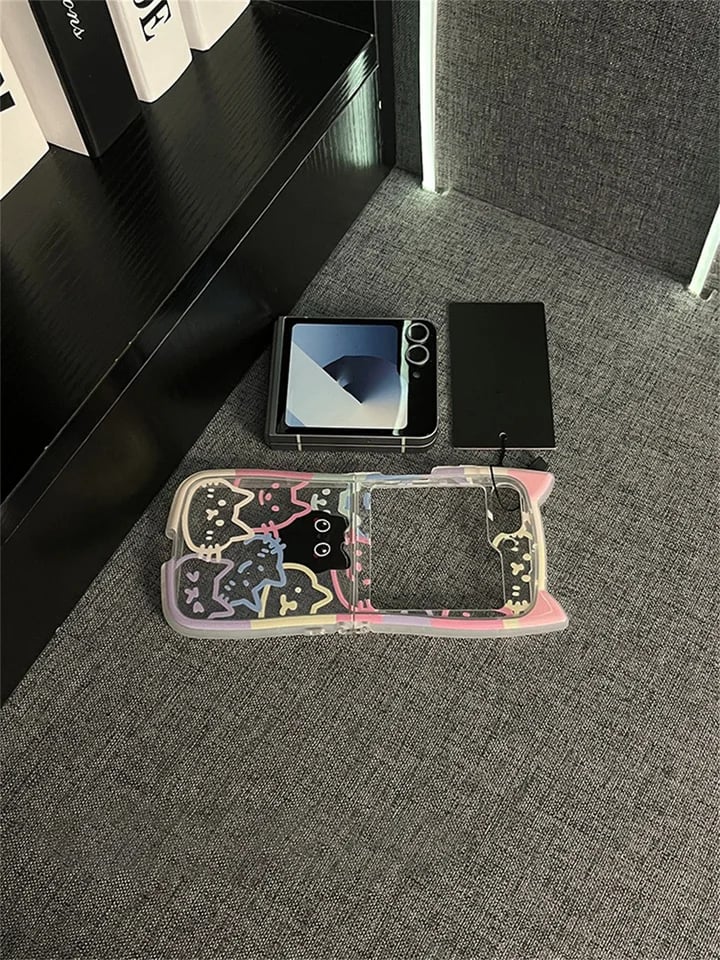 Cute 3D Cat Ear Graffiti Cat Phone Case, Suitable for Galaxy Z Flip 3/Galaxy Z Flip 4/Galaxy Z Flip 5/Galaxy Z Flip 6