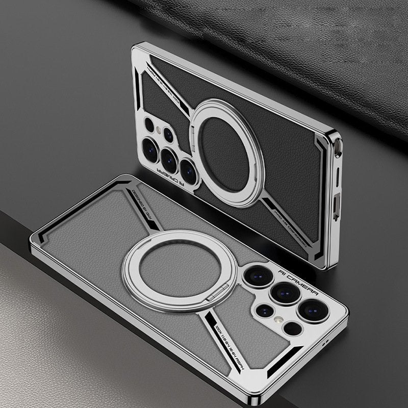 Suitable for Galaxy S25Ultra/S24Ultra/S23Ultra electroplated leather built-in magnetic ring full-cover protective case(Only Case)