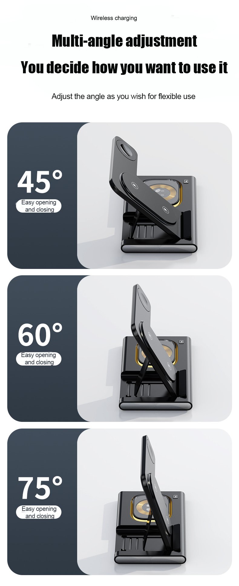 15W 3 in 1 LED Foldable Wireless Charger Stand For Samsung Or iPhone