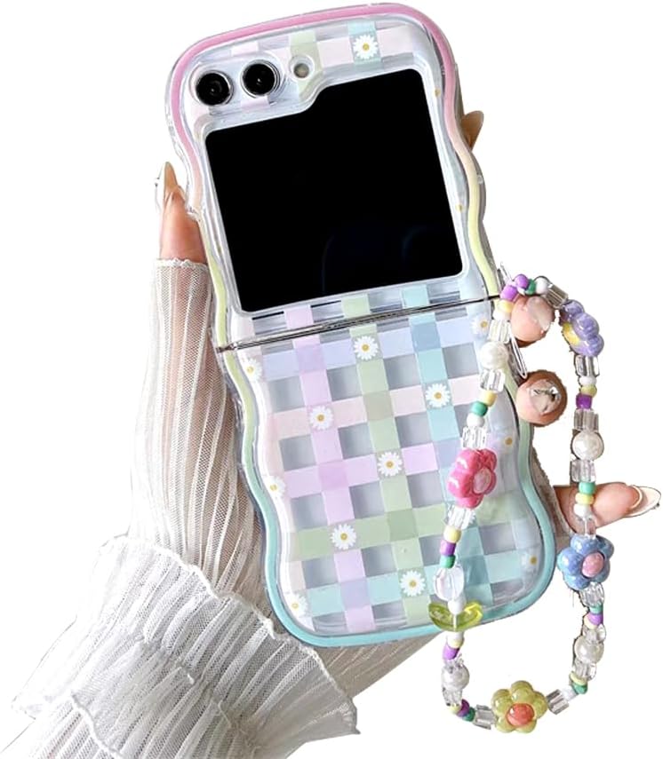 Cute Flower Phone Case For Galaxy Z Flip 3/Galaxy Z Flip 4/Galaxy Z Flip 5/Galaxy Z Flip 6 - Plaid Daisy and Plaid Flowers